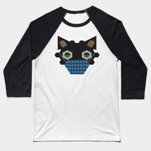 Black Cat Wearing Flowers Pattern with a blue background Mask Baseball T-Shirt